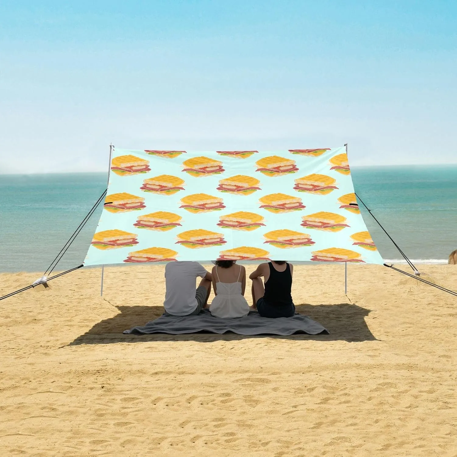Delicious Waffle Sandwich Beach Camping Tent Sun Shelter for Whole Family, Beach Shade Canopy with UPF50  UV Protection,Easy Set Up and Carry,Outdoor Shade for Trips, Fishing, Backyard Fun Picn