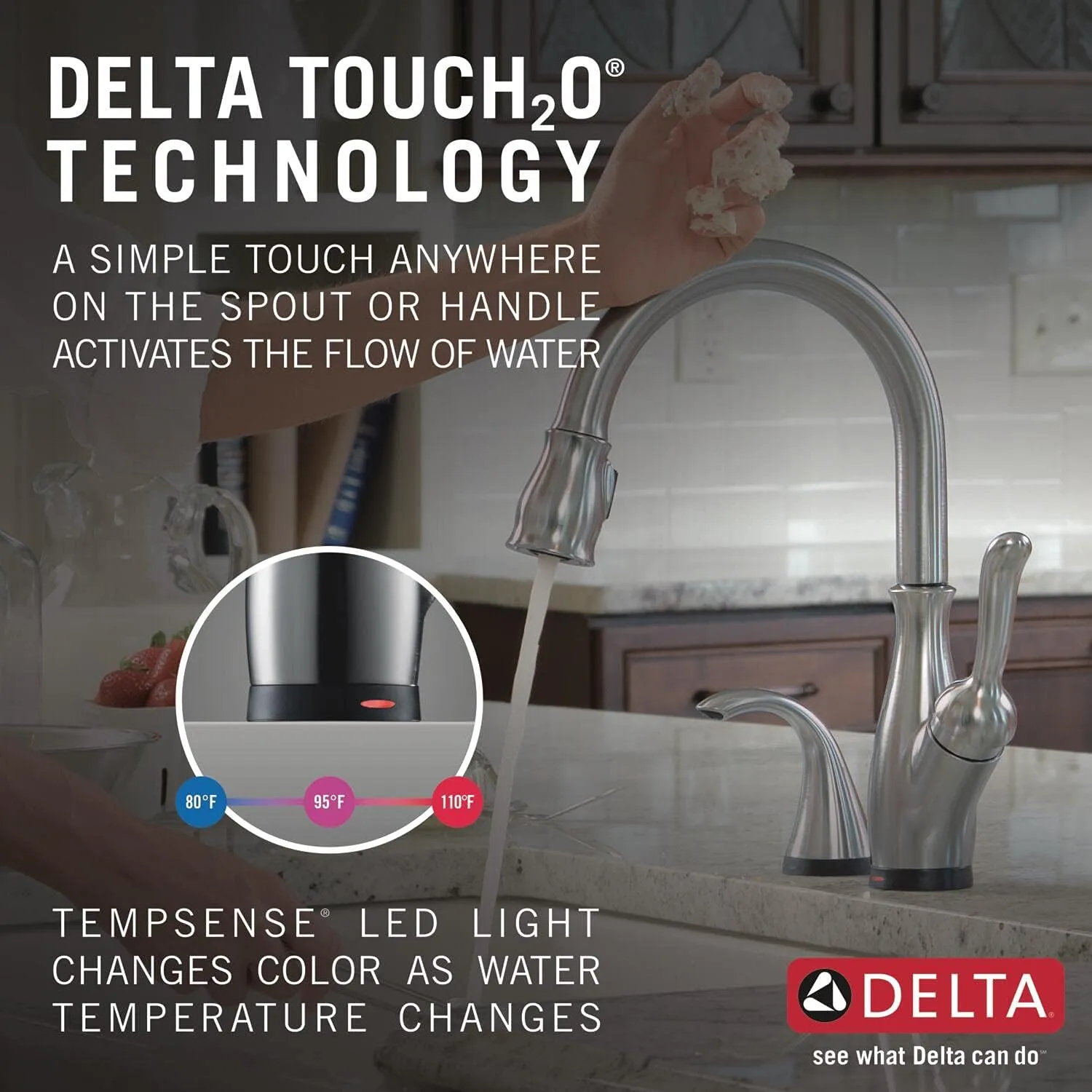 Delta Faucet Leland VoiceIQ Touchless Kitchen Faucet with Pull Down Sprayer, Smart Faucet, Alexa and Google Assistant Voice Activated, Kitchen Sink Faucet, Arctic Stainless 9178TV-AR-DST