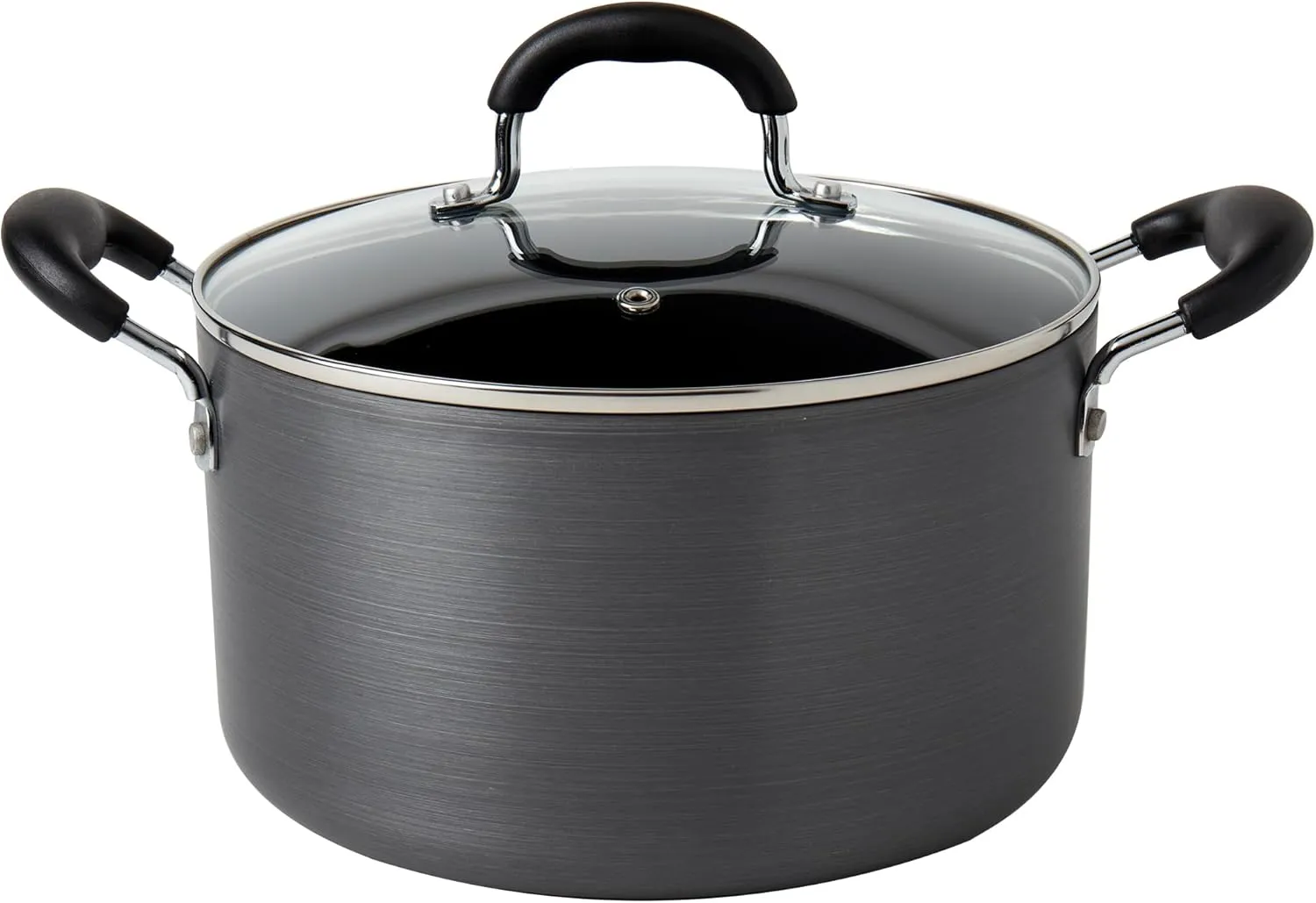Denmark Tools for Cooks 6-Quart Nonstick Hard-Anodized Aluminum Dutch Oven Stock Pot Soup Pasta with Stay-Cool Handles and Glass Lid, Black