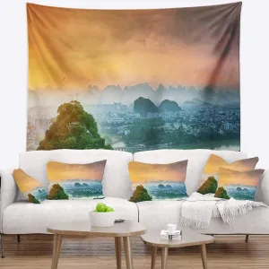 Designart ' Li River and Karst Mountains' Landscape Tapestry Blanket Décor Wall Art for Home and Office x Large: 92 in. x 78 in