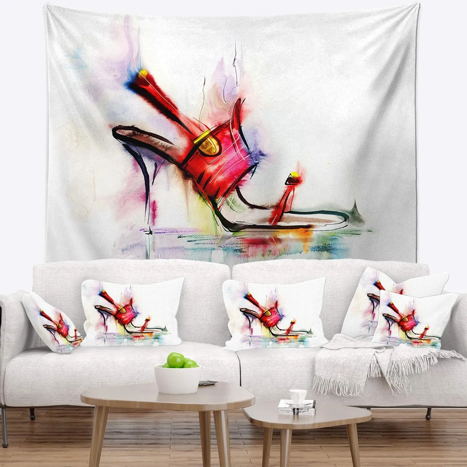 Designart ' Red High Heel Shoe' Abstract Tapestry Blanket Décor Wall Art for Home and Office, Created On Lightweight Polyester Fabric Medium: 32 in. x 39 in