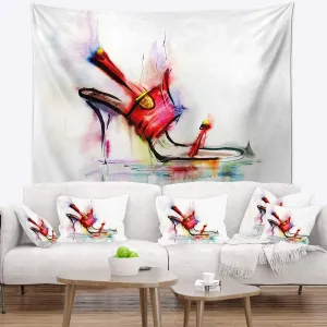 Designart ' Red High Heel Shoe' Abstract Tapestry Blanket Décor Wall Art for Home and Office, Created On Lightweight Polyester Fabric Medium: 32 in. x 39 in