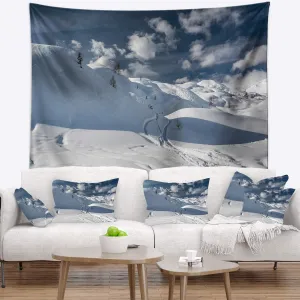 Designart ' Ski Tracks on a Slope' Landscape Photo Tapestry Blanket Décor Wall Art for Home and Office, Created On Lightweight Polyester Fabric Large: 60 in. x 50 in