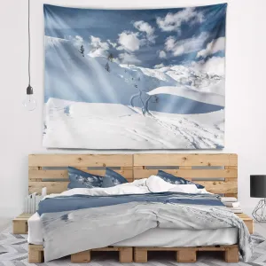 Designart ' Ski Tracks on a Slope' Landscape Photo Tapestry Blanket Décor Wall Art for Home and Office Medium: 39 in. x 32 in