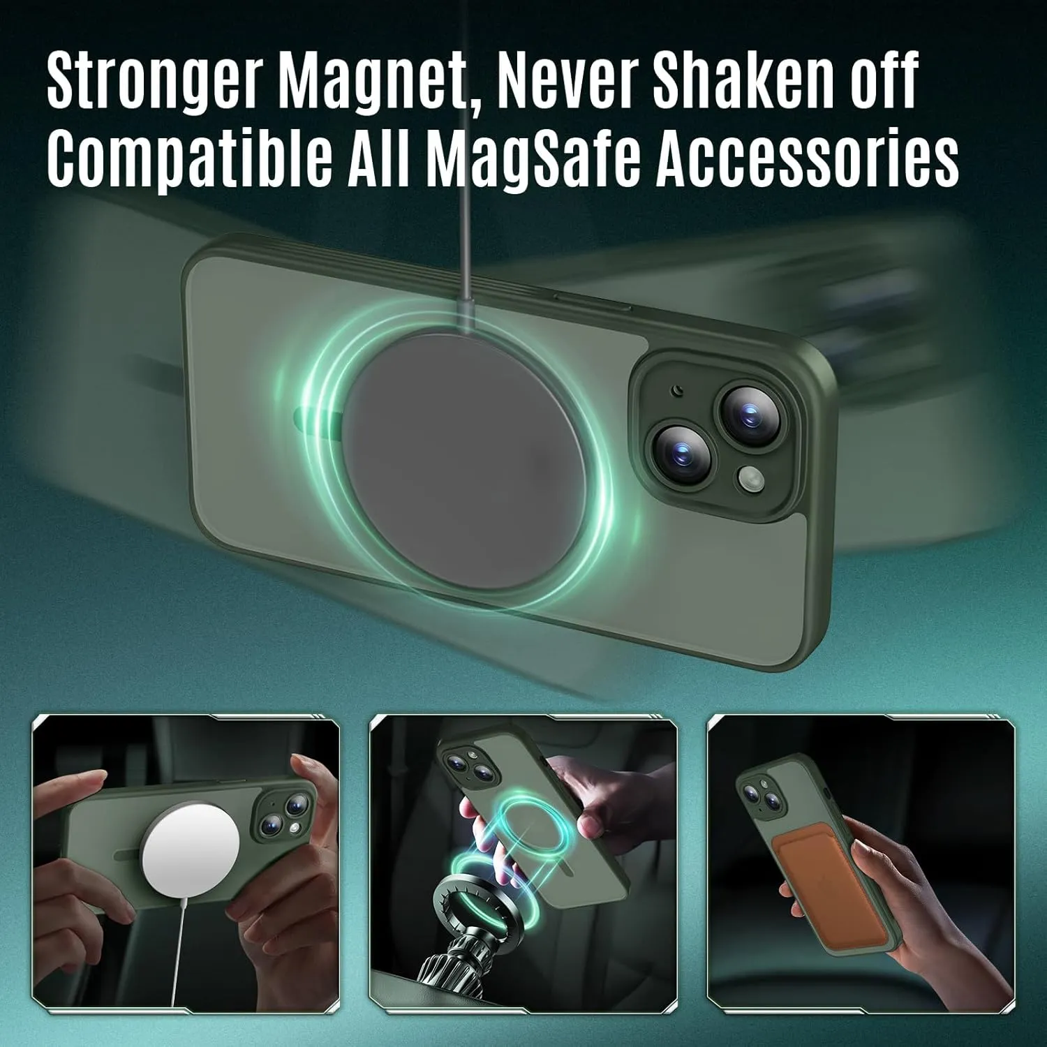 Designed for iPhone 14 Case, Compatible with MagSafe, with Privacy Screen Protectors X2, [Camera Protection] [15FT Military Drop Protection] Shockproof Phone Case, 6.1", Alpine Green