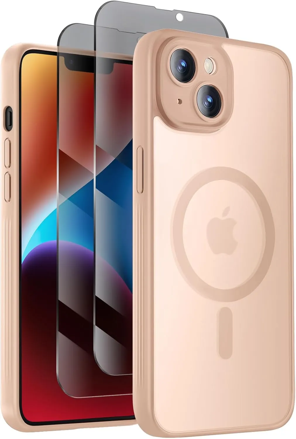 Designed for iPhone 14 Case, Compatible with MagSafe, with Privacy Screen Protectors X2, [Camera Protection] [15FT Military Drop Protection] Shockproof Phone Case, 6.1", Light Brown