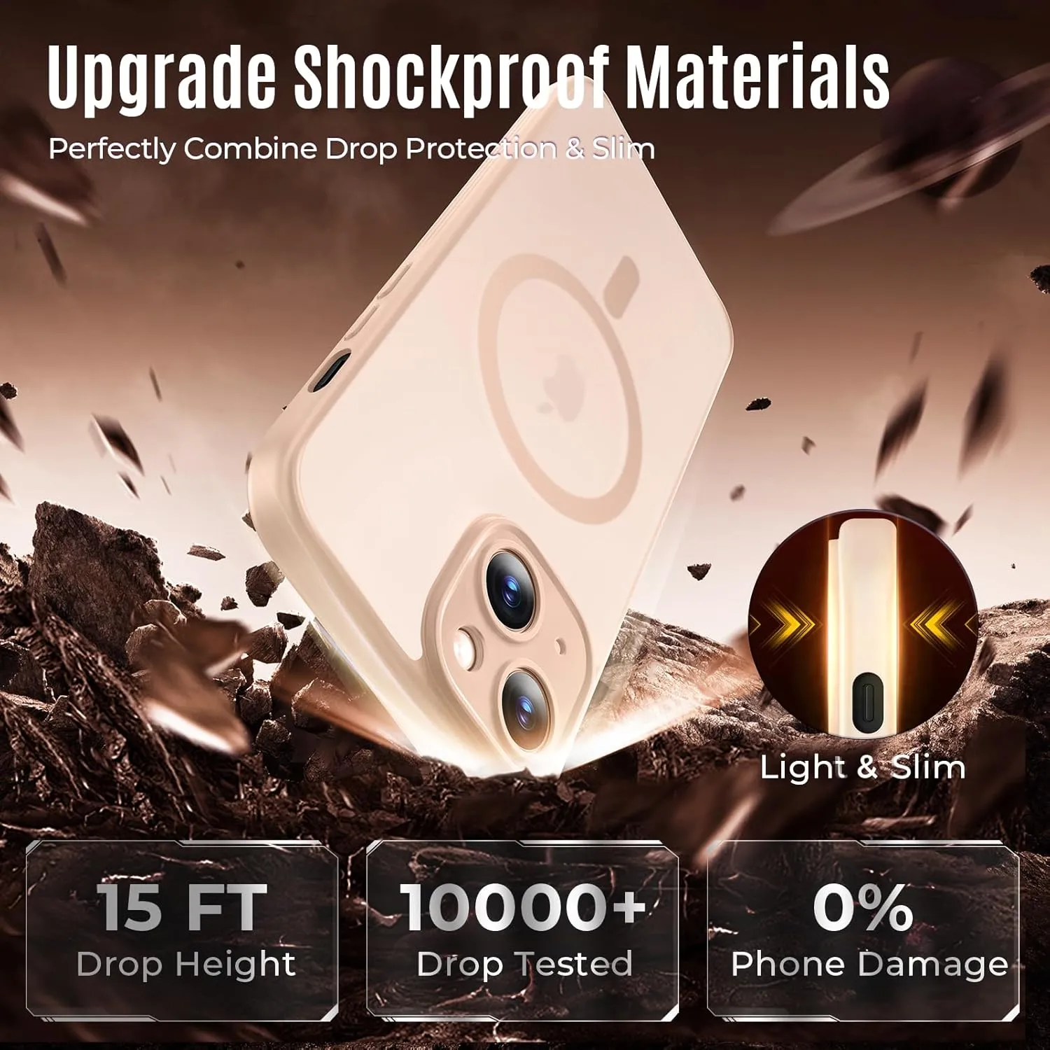Designed for iPhone 14 Case, Compatible with MagSafe, with Privacy Screen Protectors X2, [Camera Protection] [15FT Military Drop Protection] Shockproof Phone Case, 6.1", Light Brown