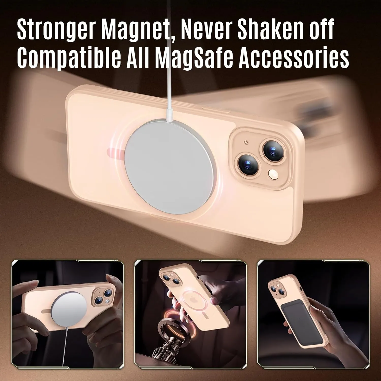 Designed for iPhone 14 Case, Compatible with MagSafe, with Privacy Screen Protectors X2, [Camera Protection] [15FT Military Drop Protection] Shockproof Phone Case, 6.1", Light Brown