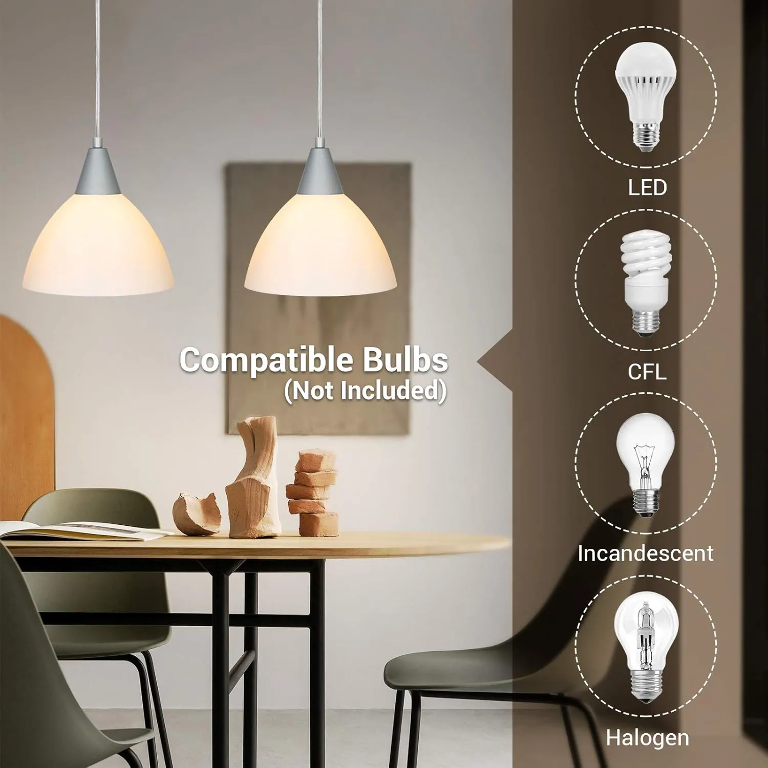 DEWENWILS Plug in Pendant Light, Hanging Light with 15Ft Clear Cord, On/Off Switch, Frosted Plastic White Shade, Hanging Ceiling Light for Living Room, Bedroom, Dining Hall, Pack of 2