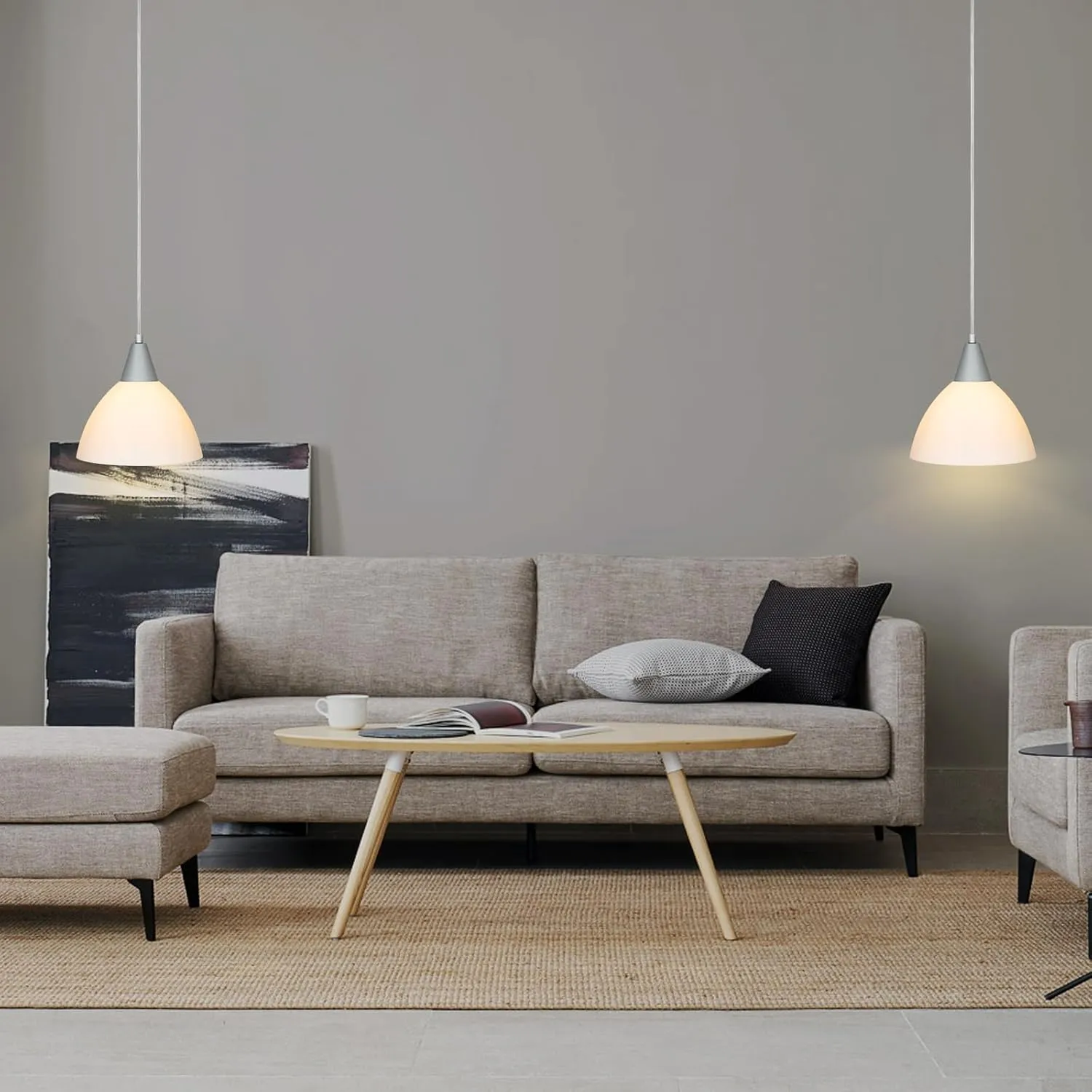 DEWENWILS Plug in Pendant Light, Hanging Light with 15Ft Clear Cord, On/Off Switch, Frosted Plastic White Shade, Hanging Ceiling Light for Living Room, Bedroom, Dining Hall, Pack of 2