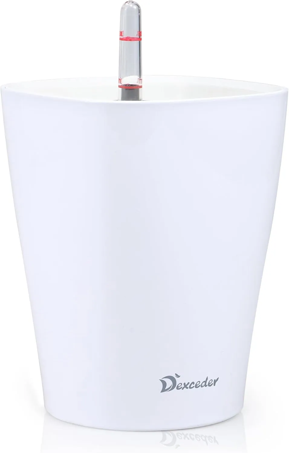 Dexceder 6x7 Self Watering Planter Indoor Outdoor, High Gloss Table Flower Plant Pot with Water Level Indicator (White)