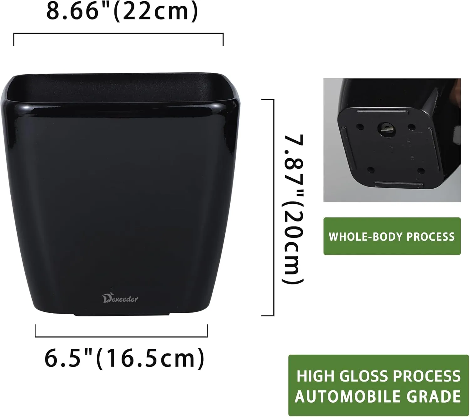 Dexceder 9x8 Self Watering Planter Indoor Outdoor, Inner Mat Design, Thickened Table Flower Plant Pot with Water Level Indicator (Black High Gloss)