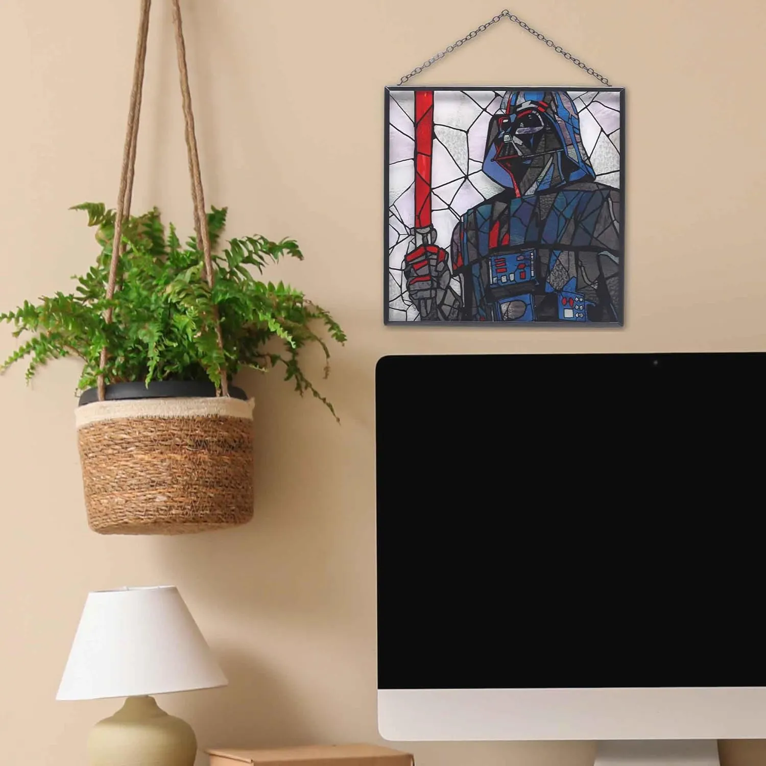 Disney Star Wars Darth Vader and Lightsaber Hanging Glass Wall Decor - Beautiful Darth Vader Wall Art for Home