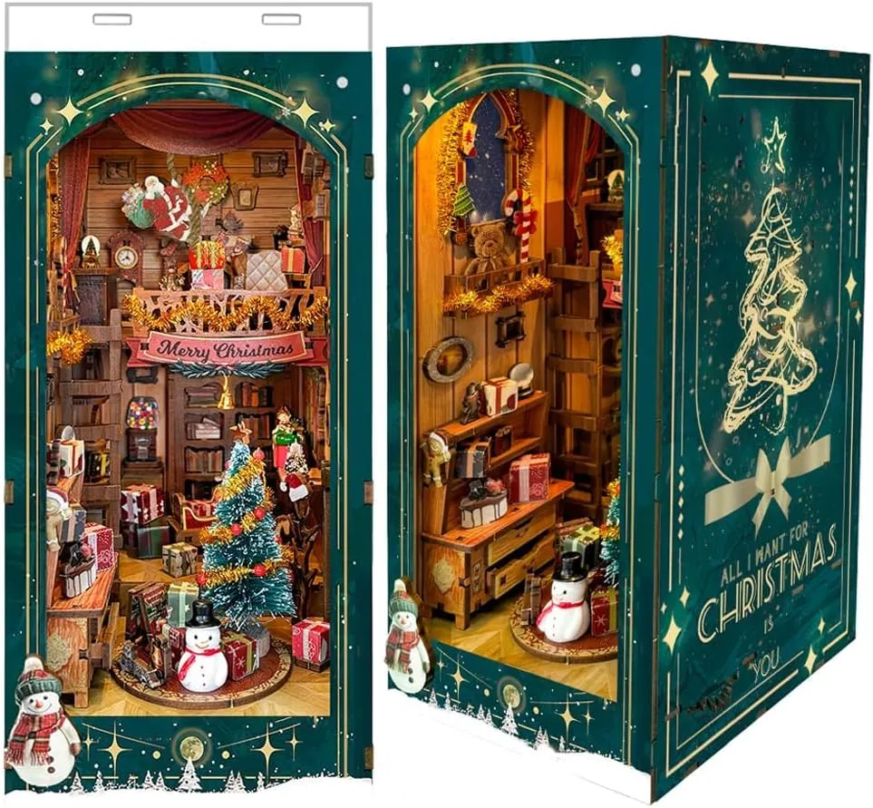 DIY Book Nook Kit, DIY Dollhouse Booknook Bookshelf Insert Decor, 3D Wooden Puzzles with LED, Halloween Christmas Birthday Gift Home Decor for Adults