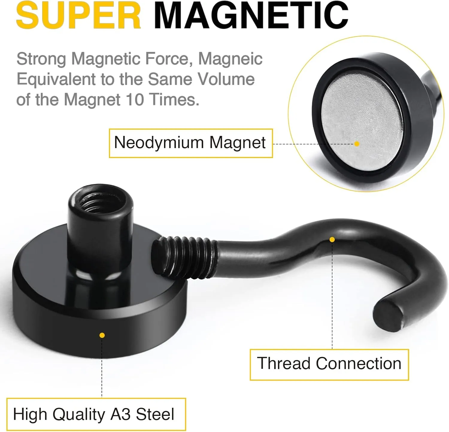 DIYMAG Outdoor Hooks for Hanging String Lights, Balck Magnetic Hooks Strong 30lbs  Hanging Party Light Wall Cable for Outside Cruise Cabin Refrigerator Fridge Grills Must Have 60PCS