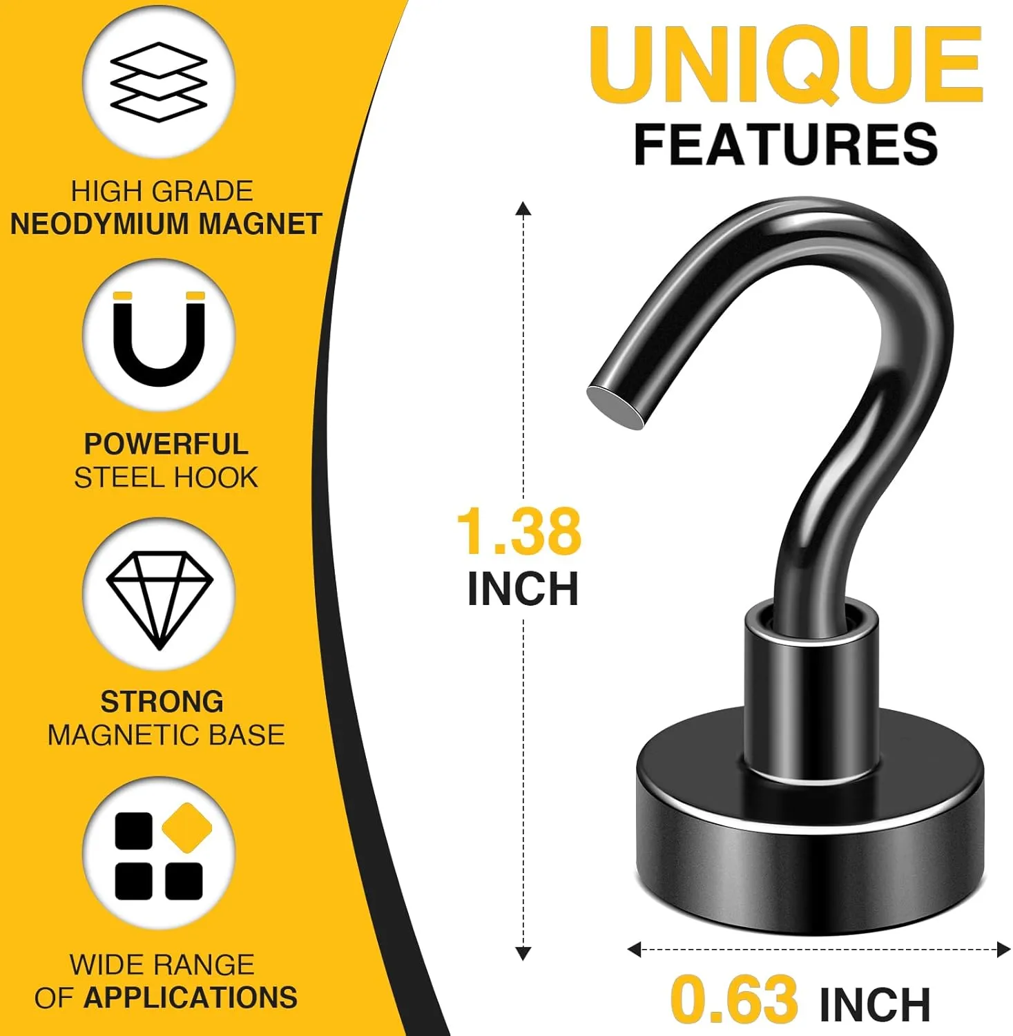 DIYMAG Outdoor Hooks for Hanging String Lights, Balck Magnetic Hooks Strong 30lbs  Hanging Party Light Wall Cable for Outside Cruise Cabin Refrigerator Fridge Grills Must Have 60PCS