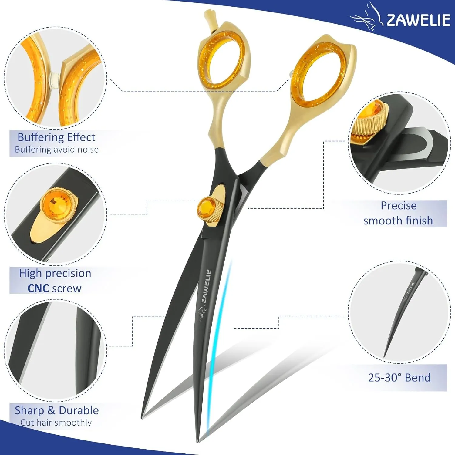 Dog Grooming Scissor- 7.5” Pet Shears, Japanese Stainless Steel Ergonomic Pet Grooming Scissor, Heavy Duty Sharp and Comfortable pet Scissors for Grooming, Dogs, Cats and Other Animals (Curved)