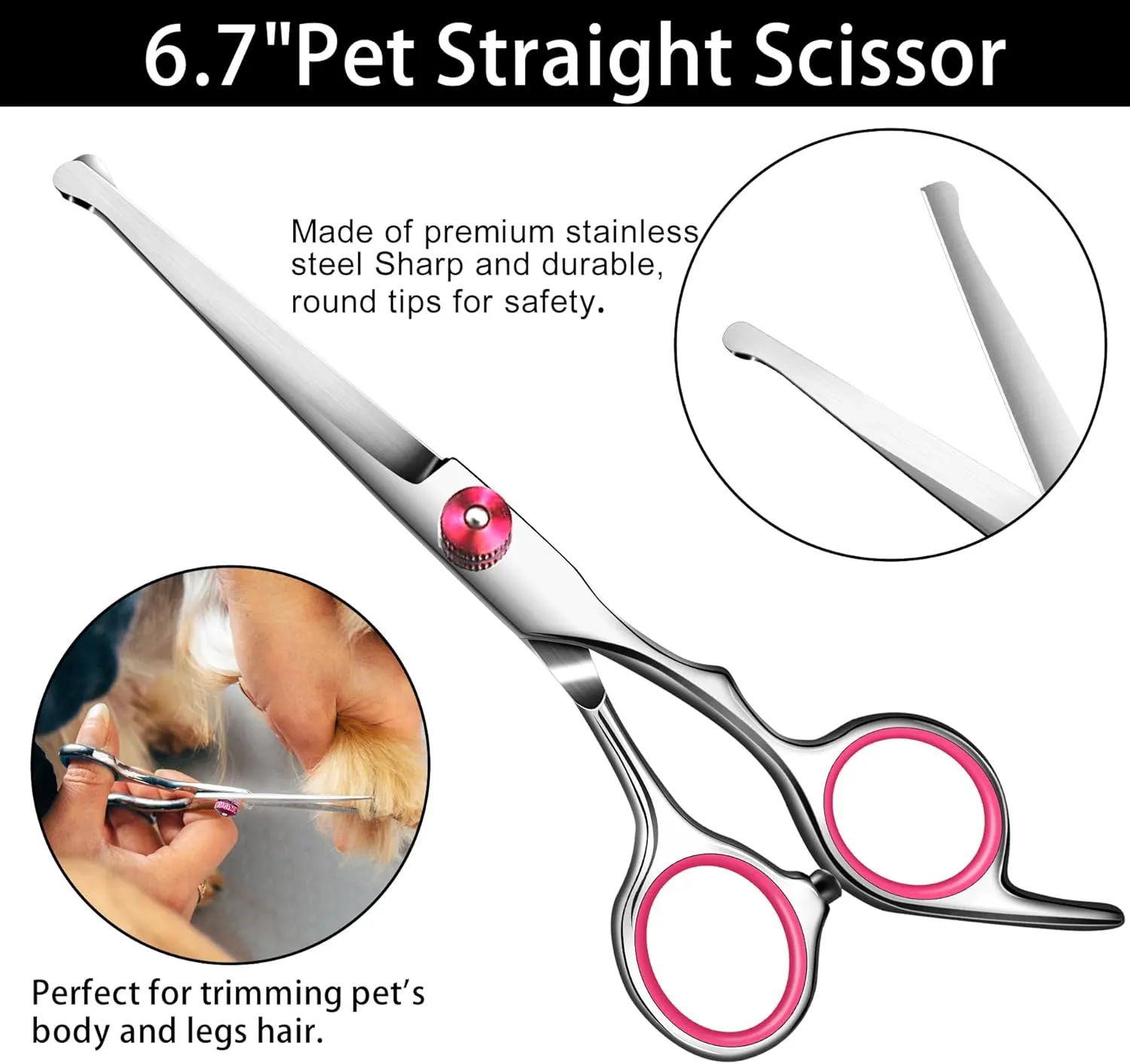 Dog Grooming Scissors with Safety Round Tip Pet Grooming scissors Kit Dog Shears kit Incudes Thinning Curved Straight Grooming Scissors Nail Clippers Nail File and Comb for dogs cats