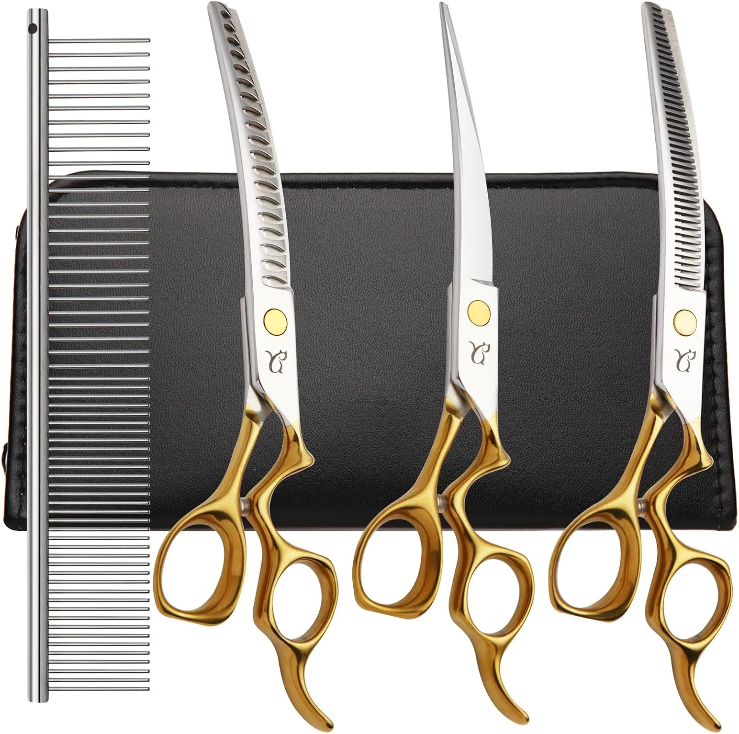 Dog Grooming Scissors,Curved Chunkers Shears Dog Grooming with Safety Round Tips, Sharp and Comfortable 4 in 1 Dog Scissors for Grooming
