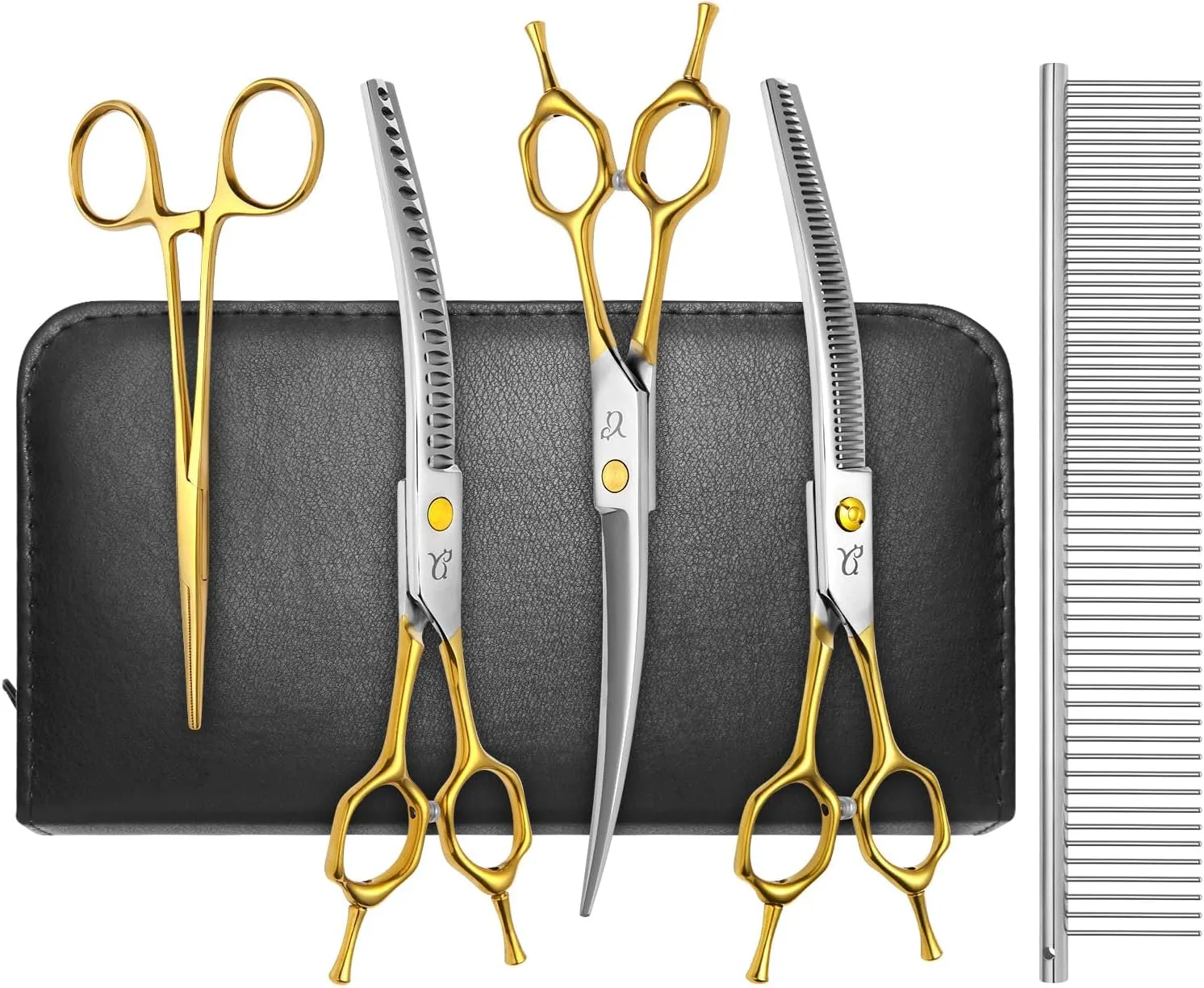 Dog Grooming Scissors,Curved Thinning Shears Dog Grooming with Safety Round Tips, Sharp and Comfortable 4 in 1 Dog Scissors for Grooming
