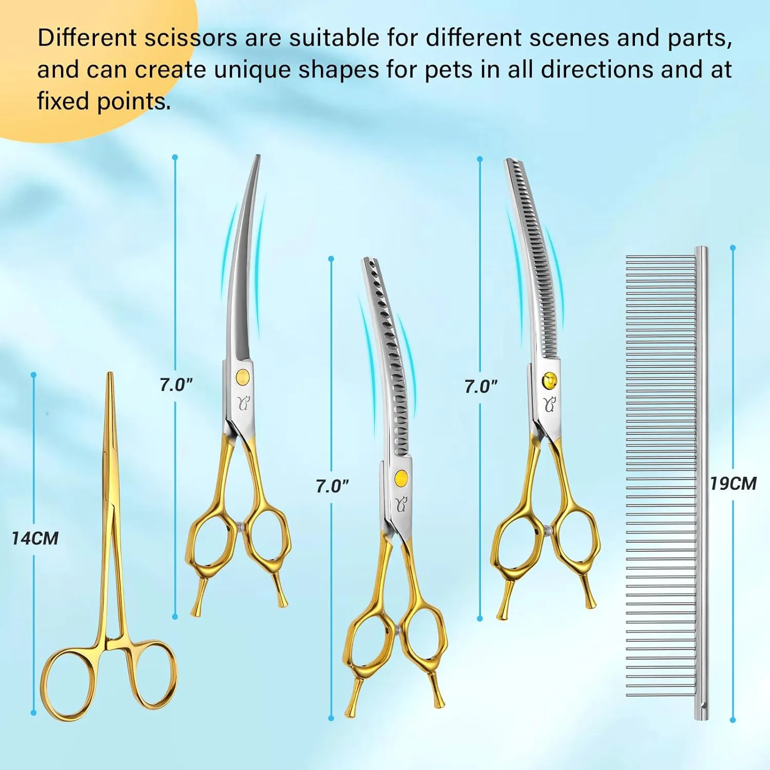 Dog Grooming Scissors,Curved Thinning Shears Dog Grooming with Safety Round Tips, Sharp and Comfortable 4 in 1 Dog Scissors for Grooming