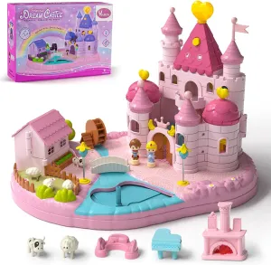 Dollhouse Kit for Kids Girls —— Huge House Toy with 2 Magnetic Dolls, Dollhouse Furniture and Accessories, Sound & Light, Great Gift for 3 4 5 6 7 8 Years Old (Pink)