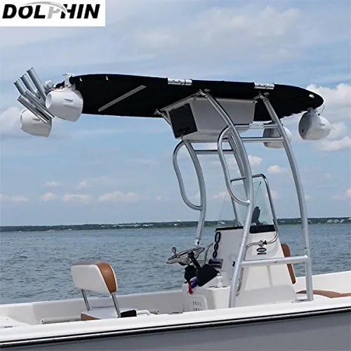 Dolphin Pro S2 T-TOP ✮ Folding Center Console Fishing Boat Tower Bimini Canopy, Marine Anodized Aluminum, Collapsible TTOP, Centre Fold Down Shade Roof (Anodized - Navy Blue)