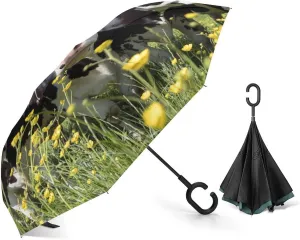 Donnapink Auto Large Inverted Rain Umbrella, Automatic Open/Close Reverse Car Umbrella Sun Protect UV Winds Rain Compact Parasol