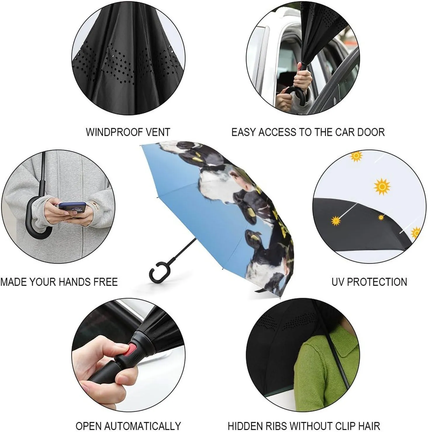 Donnapink Auto Large Inverted Rain Umbrella, Automatic Open/Close Reverse Car Umbrella Sun Protect UV Winds Rain Compact Parasol