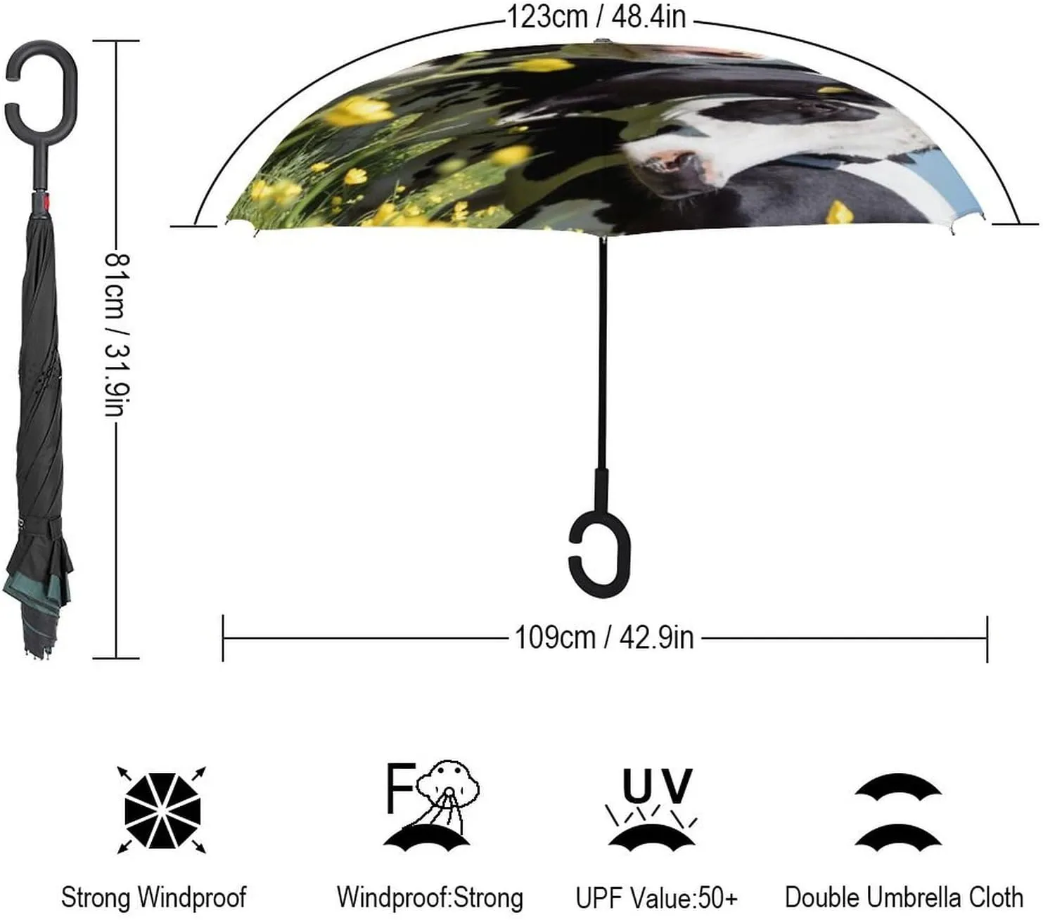 Donnapink Auto Large Inverted Rain Umbrella, Automatic Open/Close Reverse Car Umbrella Sun Protect UV Winds Rain Compact Parasol