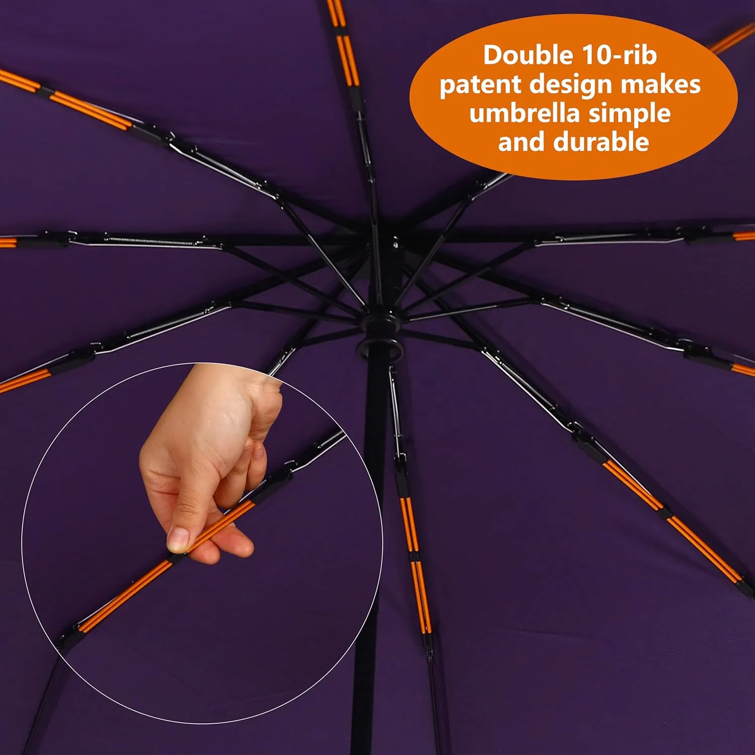 Double 10-Rib 46 Inch Compact Travel Umbrella for Rain - Sturdy Portable Windproof Umbrella - Small Automatic Folding Umbrella