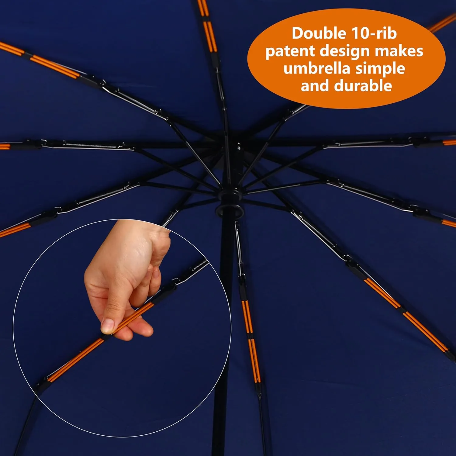 Double 10-Rib 46 Inch Compact Travel Umbrella for Rain - Sturdy Portable Windproof Umbrella - Small Automatic Folding Umbrella