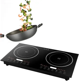Double Induction Cooktop Cooker 2400W Digital Electric Countertop Burner Dual Hot Plate Heater Cooking Burner Stove, Touch Sensor Control, 8 Gear Firepower, Can Be Recessed In Countertop