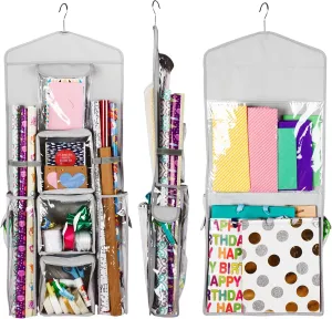 Double-Sided Hanging Gift Bag and Gift Wrap Organizer (Light Grey)