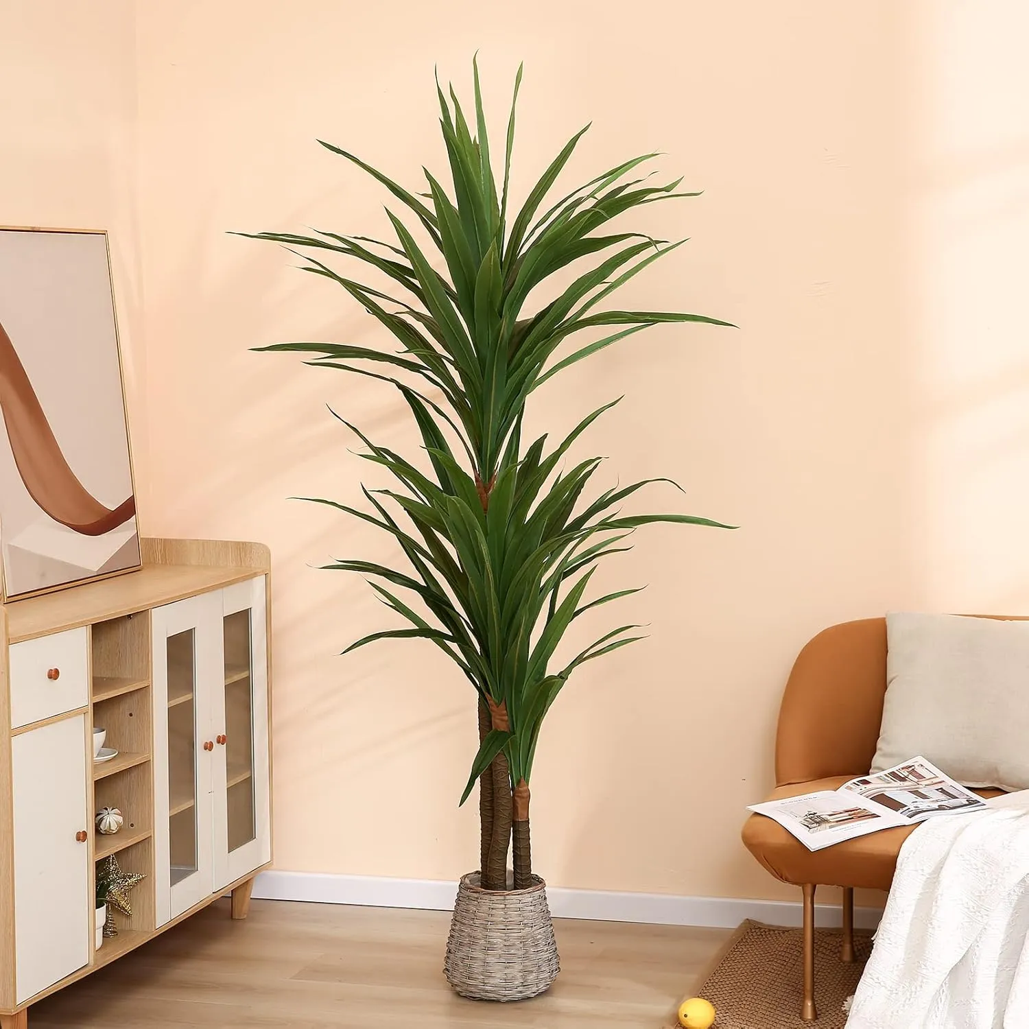 Dracaena Silk Plant Corn Stalk 6ft Tall Faux Plants Indoor Large Fake Plants Potted Yucca Tree Tropical Floor Plants Artificial Silk Palm Trees for Home Office Store Decor Housewarming Gift