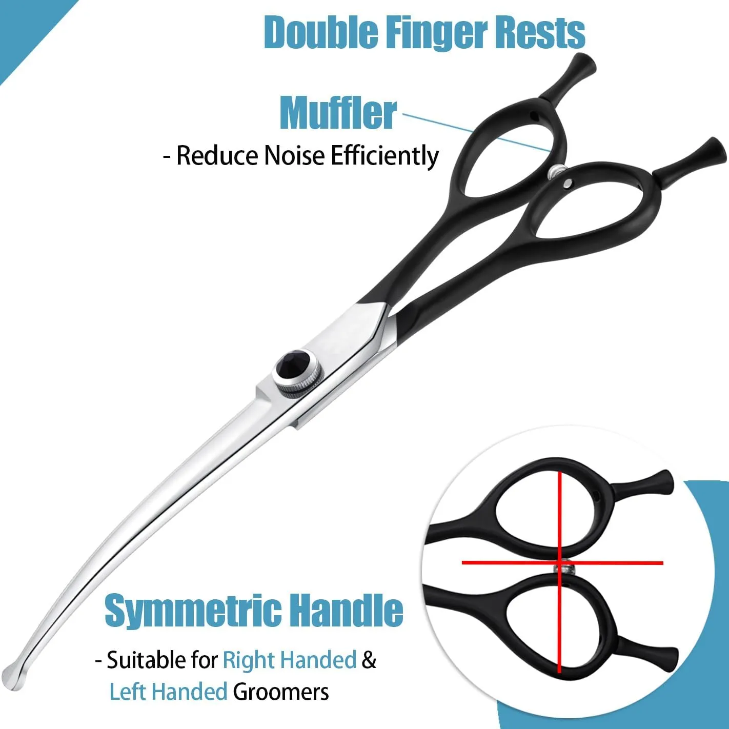 Dragon Creek 6.5" Downward Curved Dog Grooming Scissors Shears for Grooming Face and Paws Safety Round Tips Shears Trimming Cutting Scissors for Dog Cat Pet Black