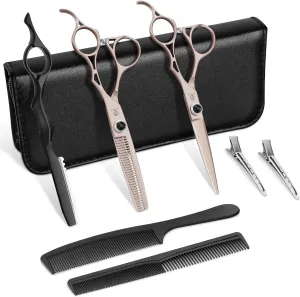 Dragon Creek Hair Cutting Thinning Scissors Set Haircut Texturizing Blending Hairdressing Shear Kit Professional for Stylist, Hairdresser, Men, Women, Kids Salon Barber Home Rose Gold 9pcs 6"