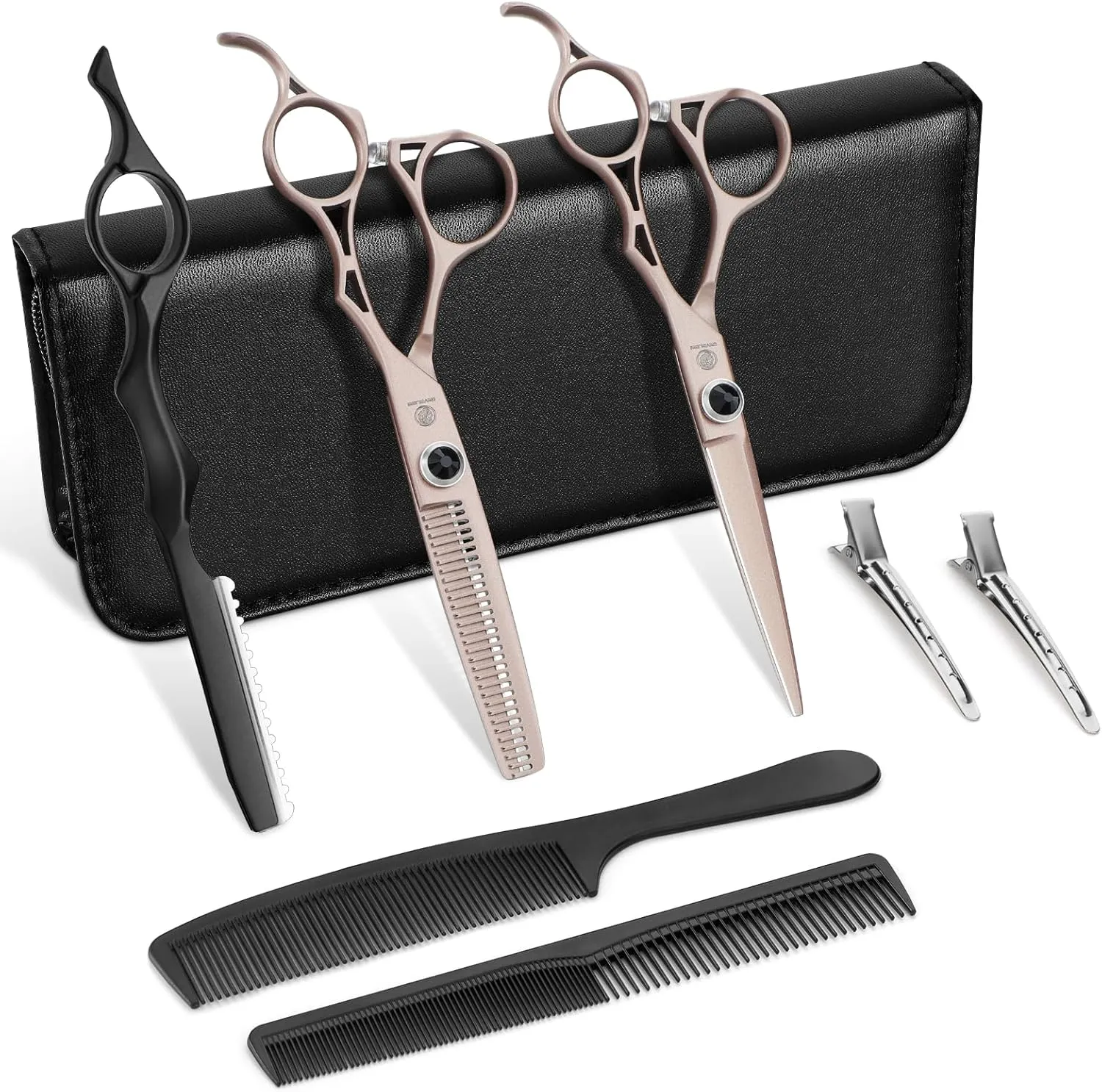 Dragon Creek Hair Cutting Thinning Scissors Set Haircut Texturizing Blending Hairdressing Shear Kit Professional for Stylist, Hairdresser, Men, Women, Kids Salon Barber Home Rose Gold 9pcs 6"