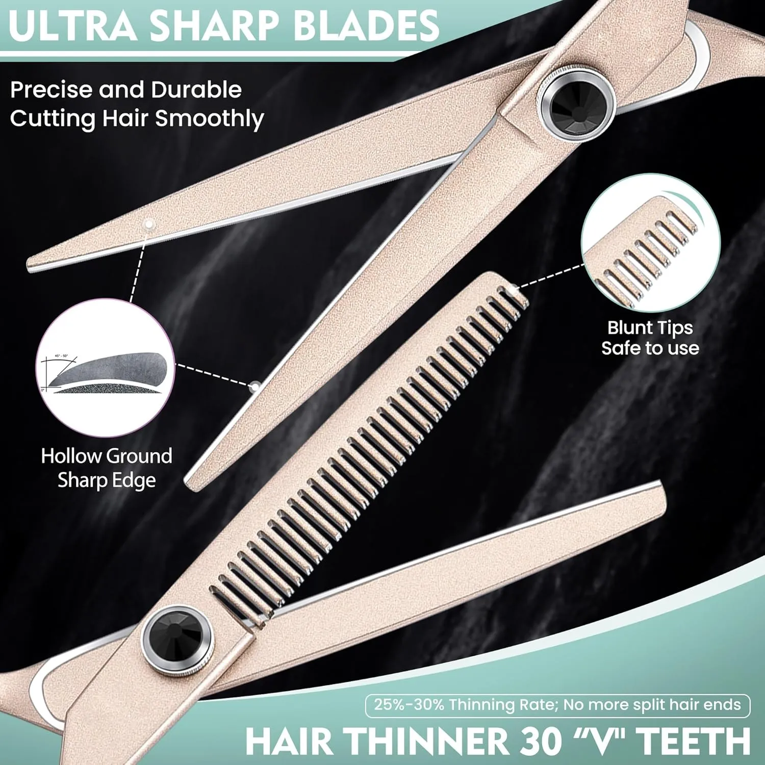 Dragon Creek Hair Cutting Thinning Scissors Set Haircut Texturizing Blending Hairdressing Shear Kit Professional for Stylist, Hairdresser, Men, Women, Kids Salon Barber Home Rose Gold 9pcs 6"