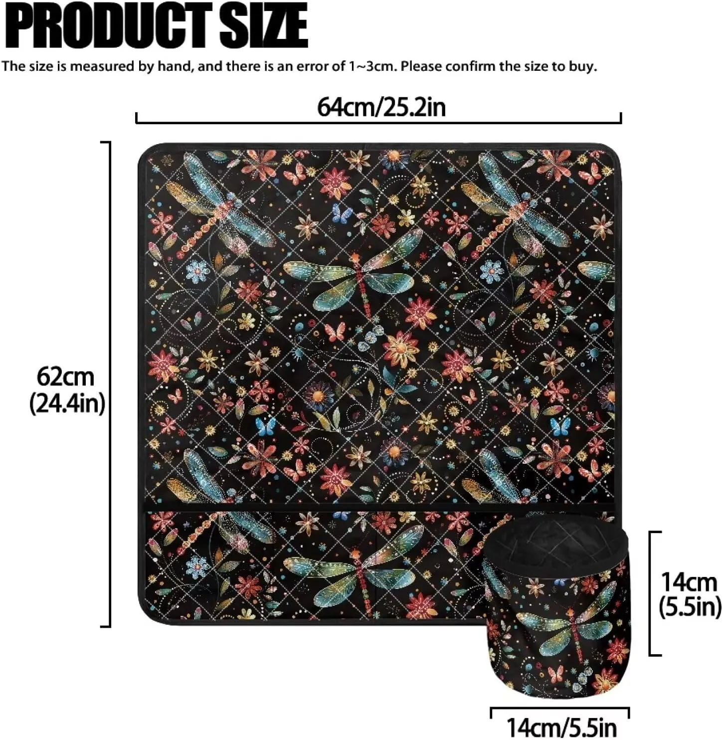 Dragonfly and Floral Sewing Machine Mat Fits Most Sewing Table Sewing Bag Organizer, Waterproof Non Slip Sewing Machine Carrying Case Organizer with Pockets
