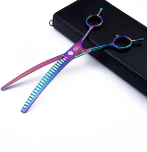 Dream Reach 8.0'' Professional Chunker Shear Twin Tail Downward Curved Pet Grooming Thinning/Blending Scissors Dog&cat Grooming Chunkers Shear Rainbow