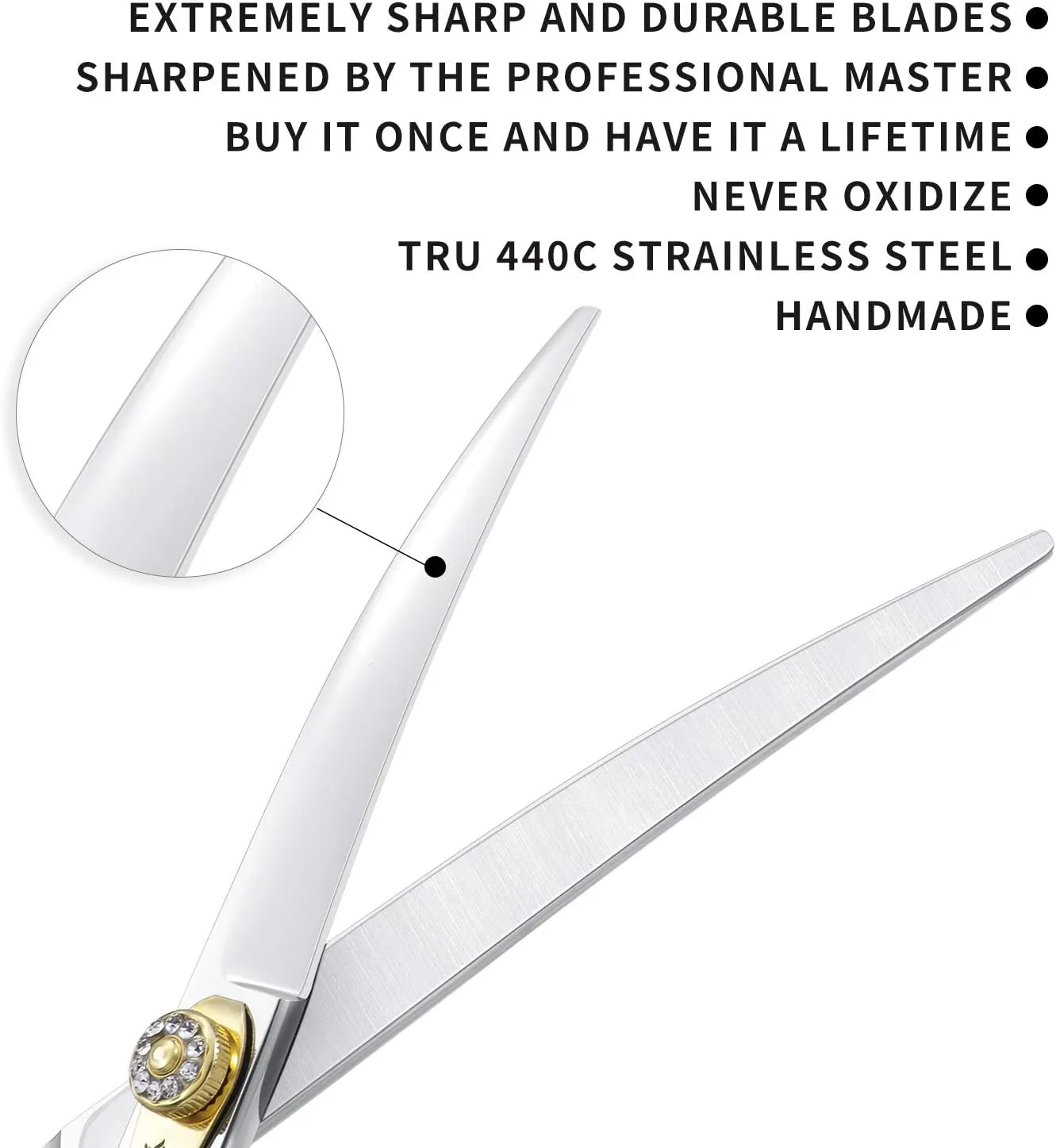 Dream Reach Professional Dog Grooming Straight, Curved, Thinning/Blending/Chunking Scissors Kit, JP-440C Stainless Steel Pet Cat Hair Cutting/Trimming Shears (7 inch-Curved Scissors)