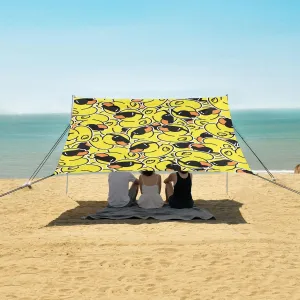 Duck Sunglasses Beach Canopy Tent Anti-UV & Wind Resistant, Cartoon Camping Sun Shelter Easy Setup Portable,Outdoor Shade Tents with Sandbags,Sand Shovels,Ground Pegs & Stability Poles