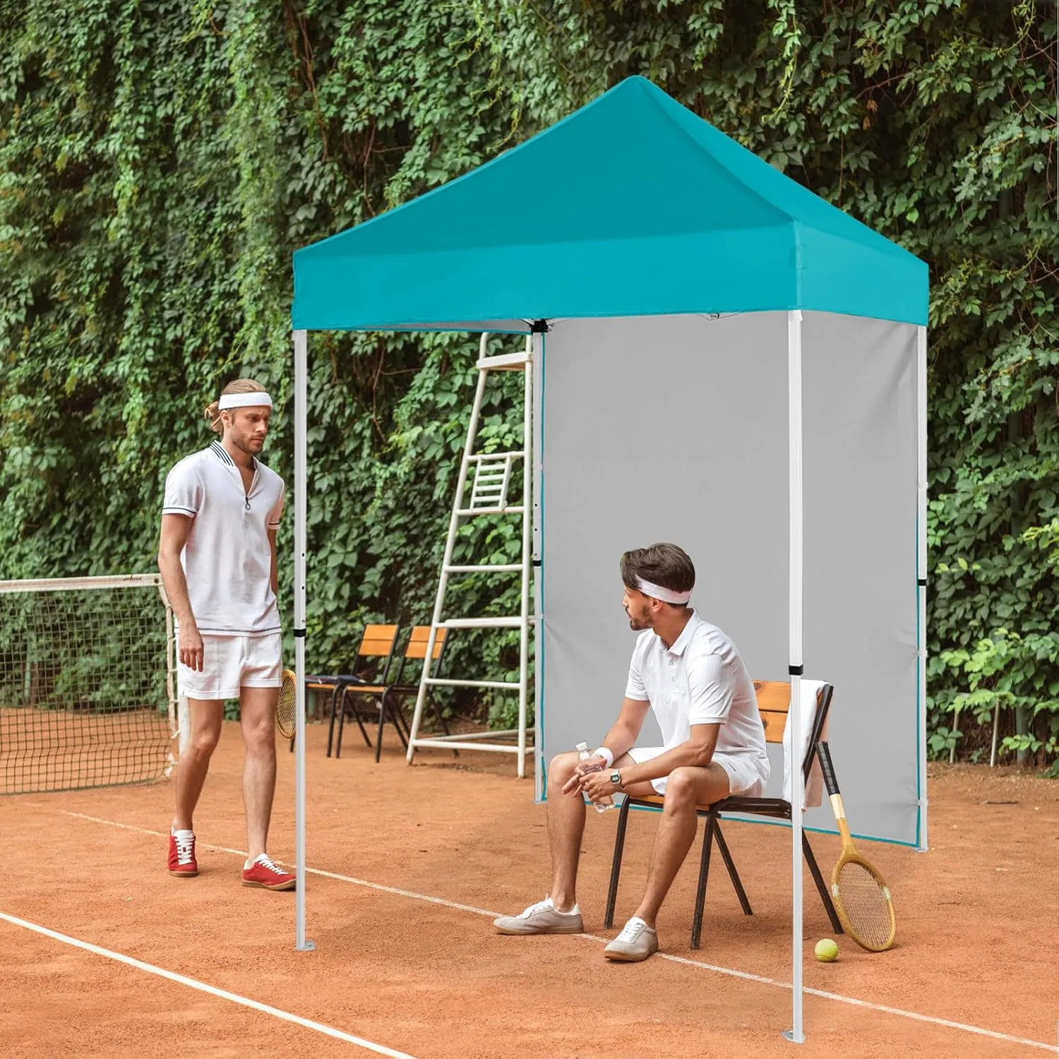 EAGLE PEAK Pop up Canopy 5x5, Outdoor Portable Canopy Tent with One Removable Sunwall, Carry Bag Included, Turquoise