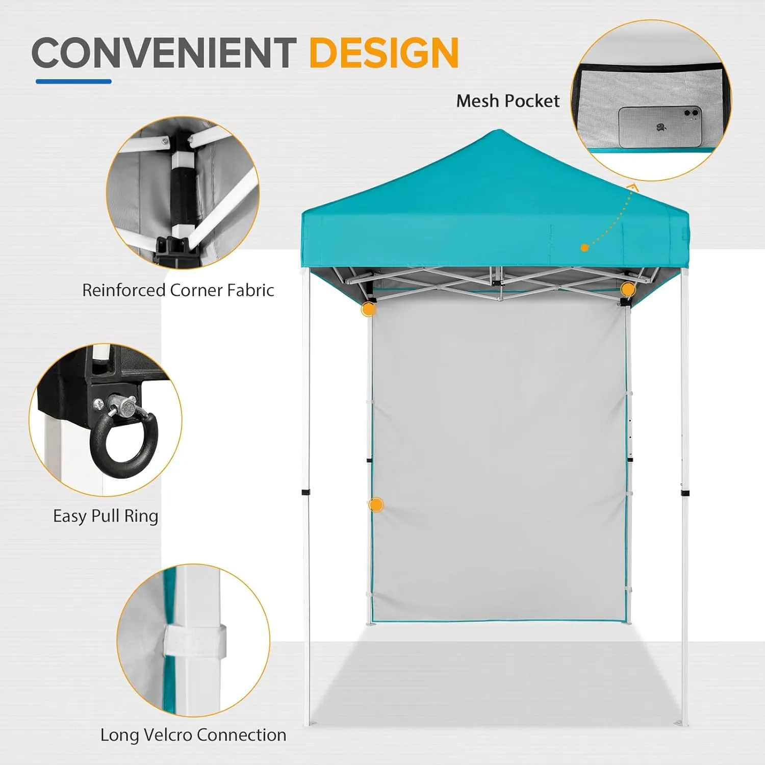 EAGLE PEAK Pop up Canopy 5x5, Outdoor Portable Canopy Tent with One Removable Sunwall, Carry Bag Included, Turquoise