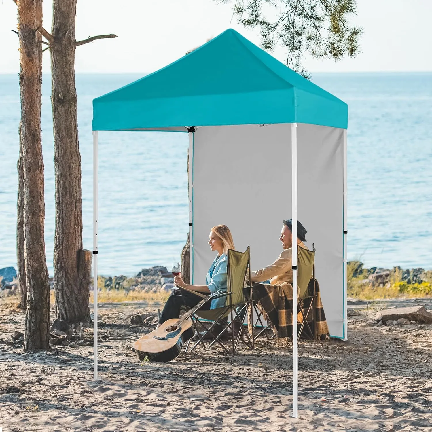 EAGLE PEAK Pop up Canopy 5x5, Outdoor Portable Canopy Tent with One Removable Sunwall, Carry Bag Included, Turquoise