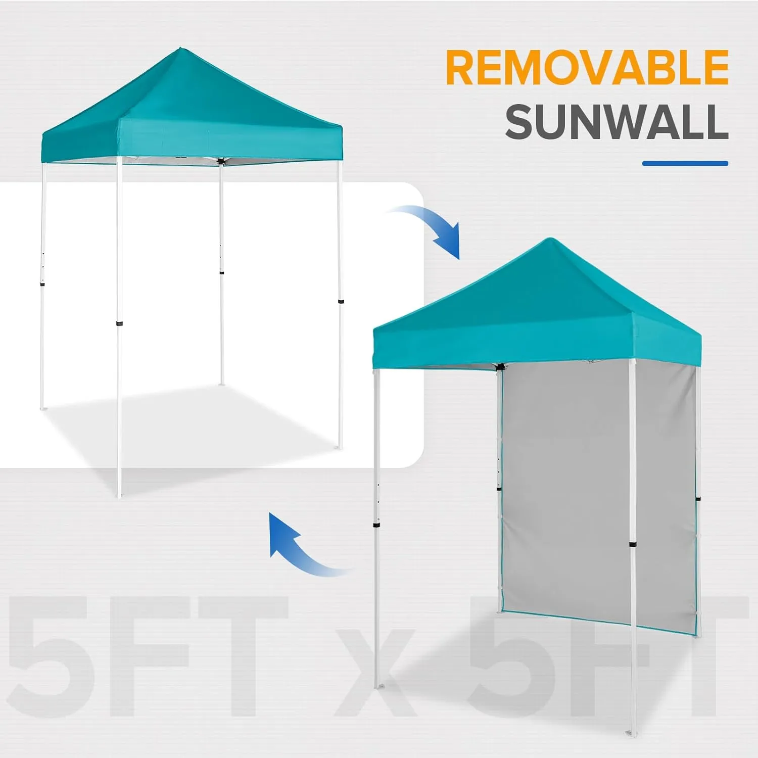 EAGLE PEAK Pop up Canopy 5x5, Outdoor Portable Canopy Tent with One Removable Sunwall, Carry Bag Included, Turquoise