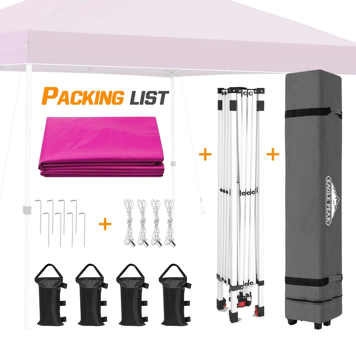 EAGLE PEAK Pop Up Canopy Tent with Wheeled Carry Bag, 8 Stakes, 4 Ropes, 4 Weight Bags, Easy Set Up Tent Canopy, 10x10 ft, 100sqft of Shade, Pink