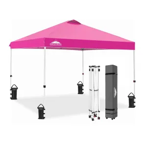 EAGLE PEAK Pop Up Canopy Tent with Wheeled Carry Bag, 8 Stakes, 4 Ropes, 4 Weight Bags, Easy Set Up Tent Canopy, 10x10 ft, 100sqft of Shade, Pink