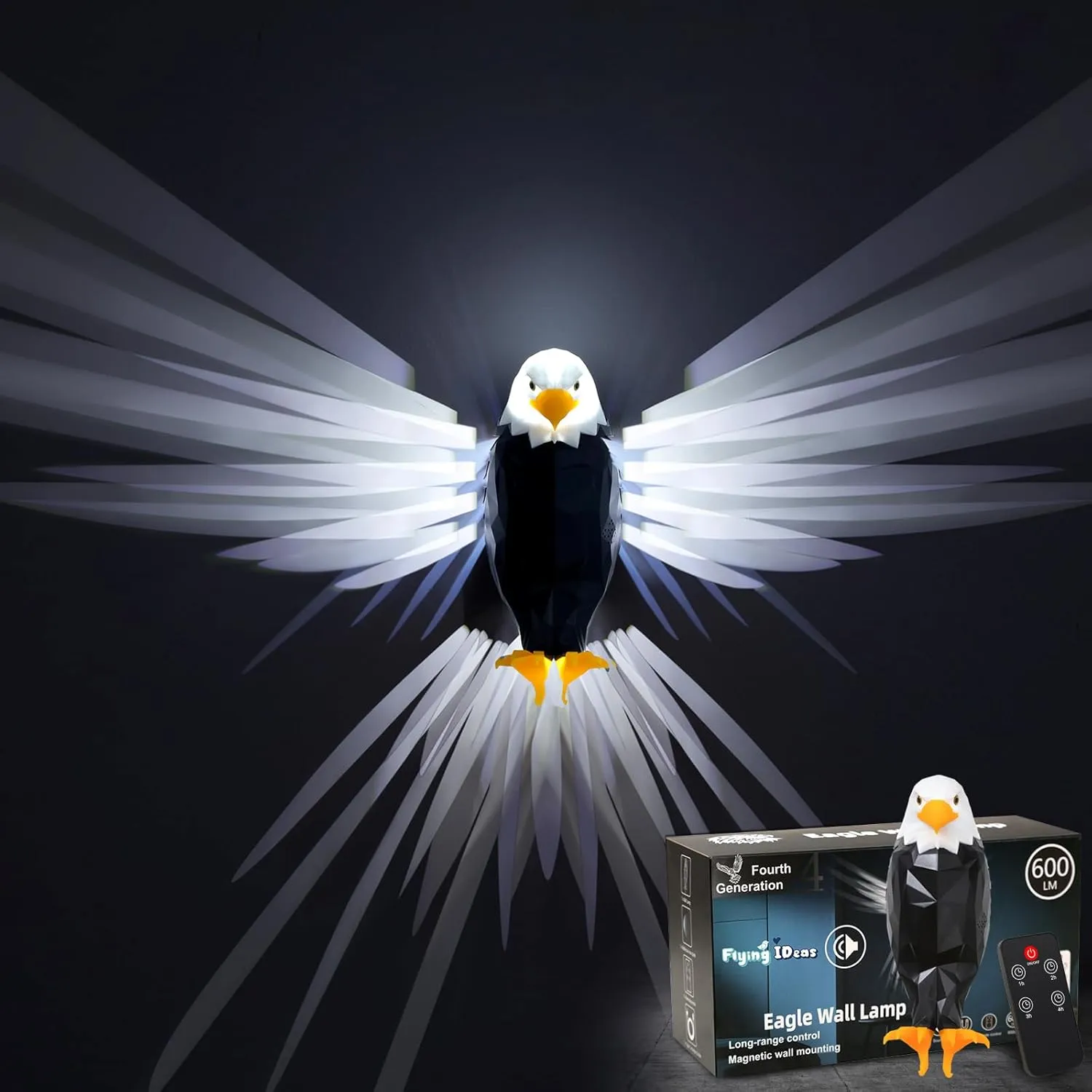 Eagle Wall Light, American Bald eagle light with Eagle Sound, Magnetic Wall Mounted LED eagle night light with Remote Control, USB Charging, eagle lamp wall for Bedroom, Living Room, Hallway (Black)